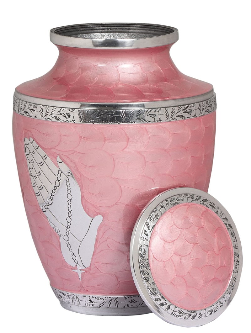 BOLD & DIVINEâ„¢ Modern Pearl Pink Cremation Urn |Human Ashes Adult Memorial urn, Burial, Funeral Cremation Urns | 200 Cubic Inches (Praying Hands) - Image 5